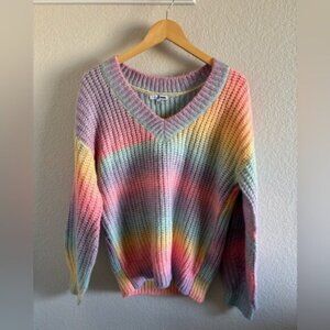 Fashion Nova Rainbow Knit V Neck Sweater Womens Size Small